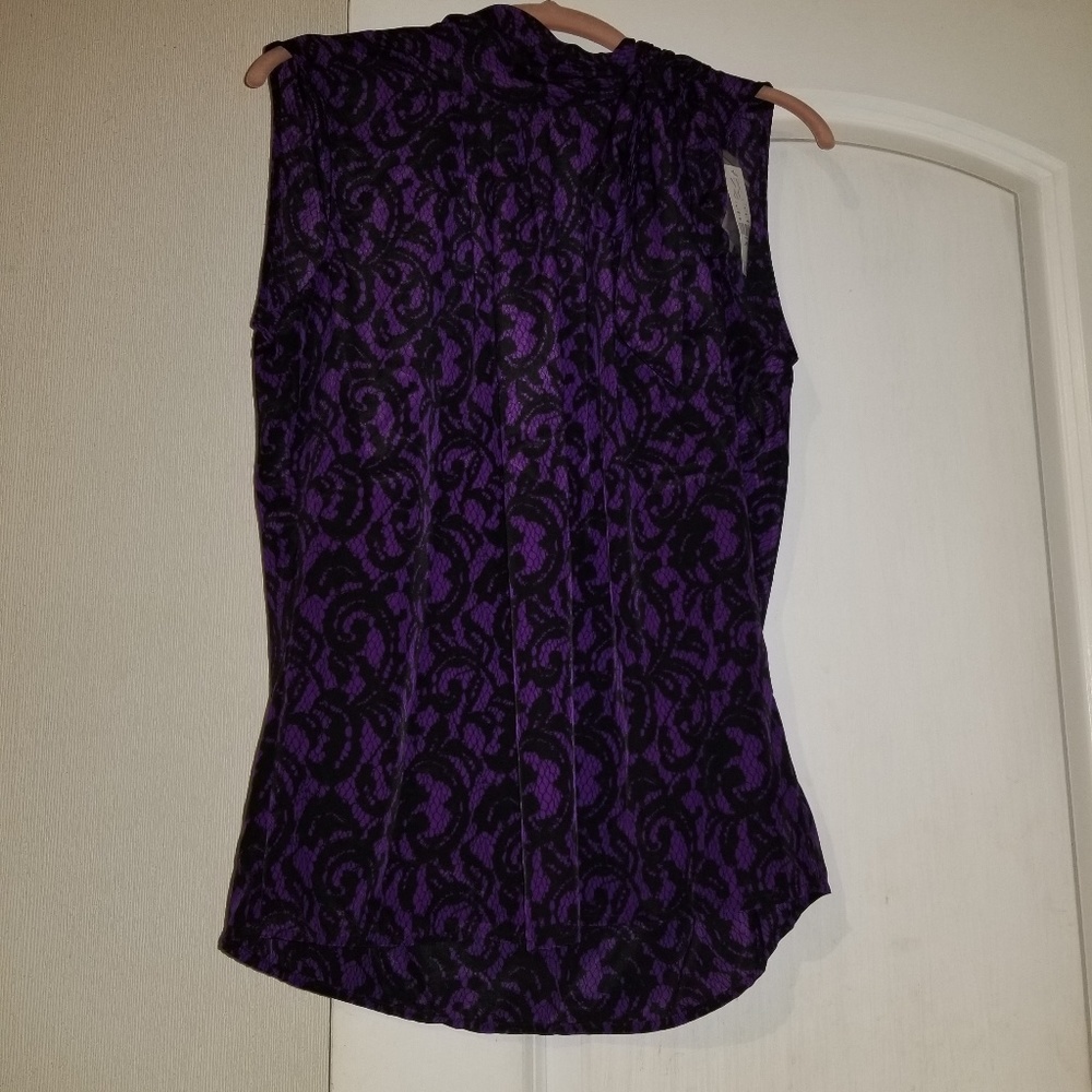 Purple and black lace print blouse